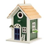 Maison nid d'oiseaux artisanale en bois à suspendre vert