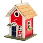 Maisonnette artisanale en bois pour oiseaux à suspendre, rouge