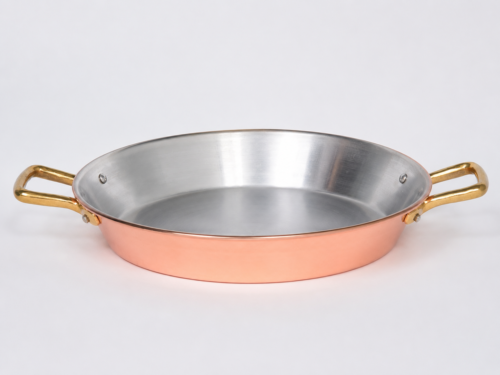 Poêle à paella en cuivre avec poignées en laiton et étamage intérieur pour tous types de cuisinières, toutes tailles