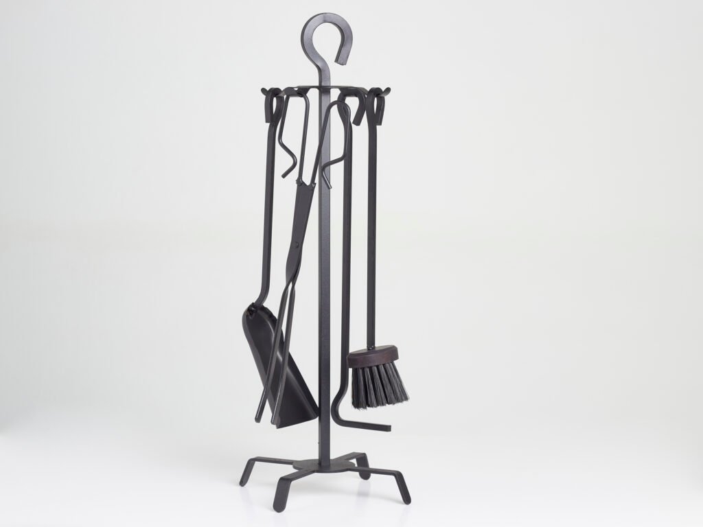 Set de chimenea de hierro forjado soporte y 4 herramientas