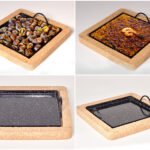 Plateau à Griller Émaillé Barbecue Grille Base en Liège Amovible non Brûlant Ignifugé 22x22cm
