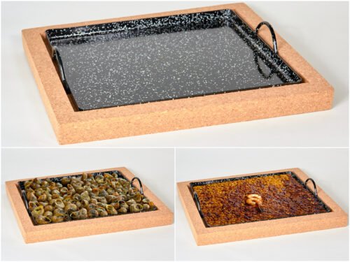 Bandeja esmaltada barbacoa horno caracoles llauna cargols arroz base corcho extraíble sin quemaduras ignífugo 26x30 cm