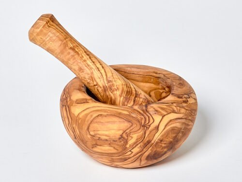 Mortero de madera de olivo artesanal 14 cm