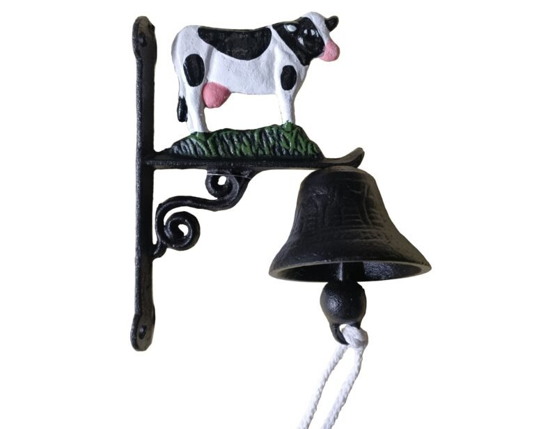 Cloche en fonte pour mur ou porte modèle Vache colorée