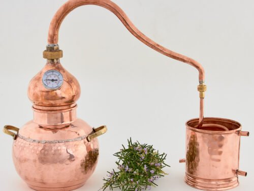 Alambic en cuivre premium 2 litres avec double raccord fileté, thermomètre et grille optionnelle