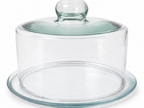 Cloche à fromage et à gâteau en verre épais avec plateau – 24 cm