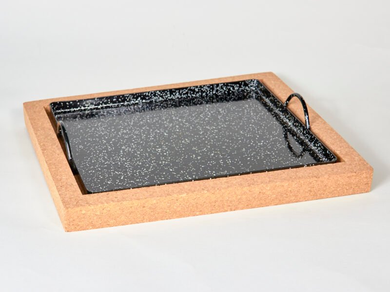 Bandeja esmaltada barbacoa horno caracoles llauna cargols arroz base corcho extraíble sin quemaduras ignífugo 26x30 cm