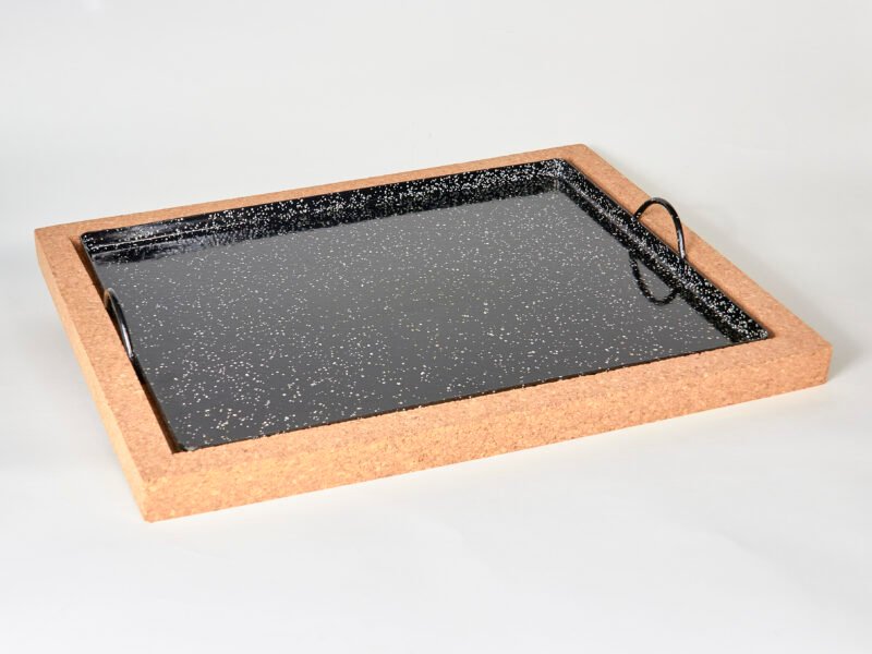 Bandeja esmaltada barbacoa horno caracoles llauna cargols arroz base corcho extraíble sin quemaduras ignífugo 32x42 cm 