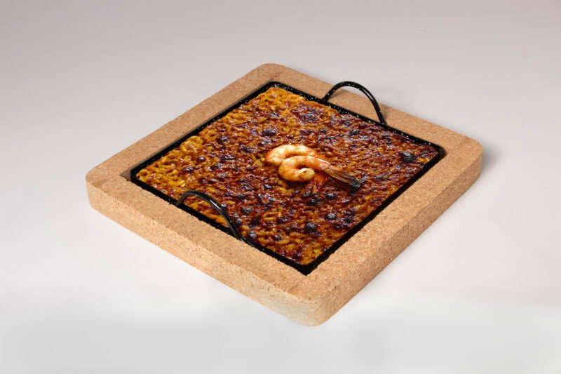 Plateau à Griller Émaillé Barbecue Grille Base en Liège Amovible non Brûlant Ignifugé 22x22cm – Image 3