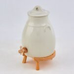 Vinaigrier en Grès Blanc 3,5L Poterie Artisanale Support en Bois pour la Macération à la Maison