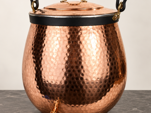 Chaudron en Cuivre Artisanal pour Vin Chaud – Intérieur Étamé, Robinet, Couvercle et Anse en Fer, 20 à 60 Litres