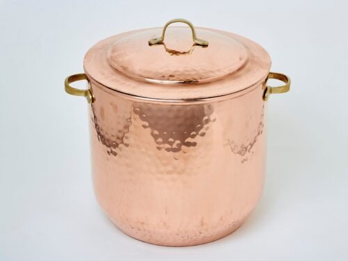 Marmite pulpeira en cuivre martelé artisanal avec couvercle et anses en laiton – 10 ou 16 L