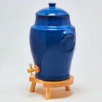 Vinaigrier en Grès Bleu 4L Poterie Artisanale Support en Bois pour la Macération à la Maison