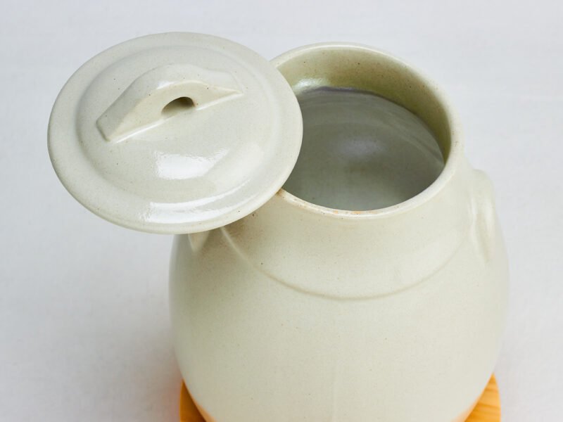 Vinaigrier en Grès Blanc 3,5L Poterie Artisanale Support en Bois pour la Macération à la Maison – Image 2
