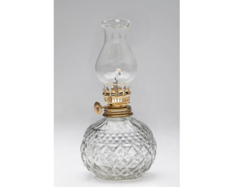 Petite lampe à pétrole en verre avec mèche en coton et réglage – 19 cm