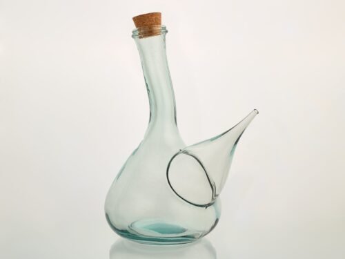Porron traditionnel en verre artisanal avec bouchon en liège – 1 L, fabriqué en Espagne