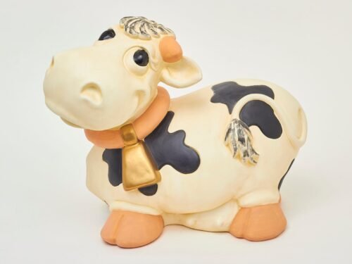 Vache souriante avec cloche en céramique pour le jardin – 38 × 30 cm